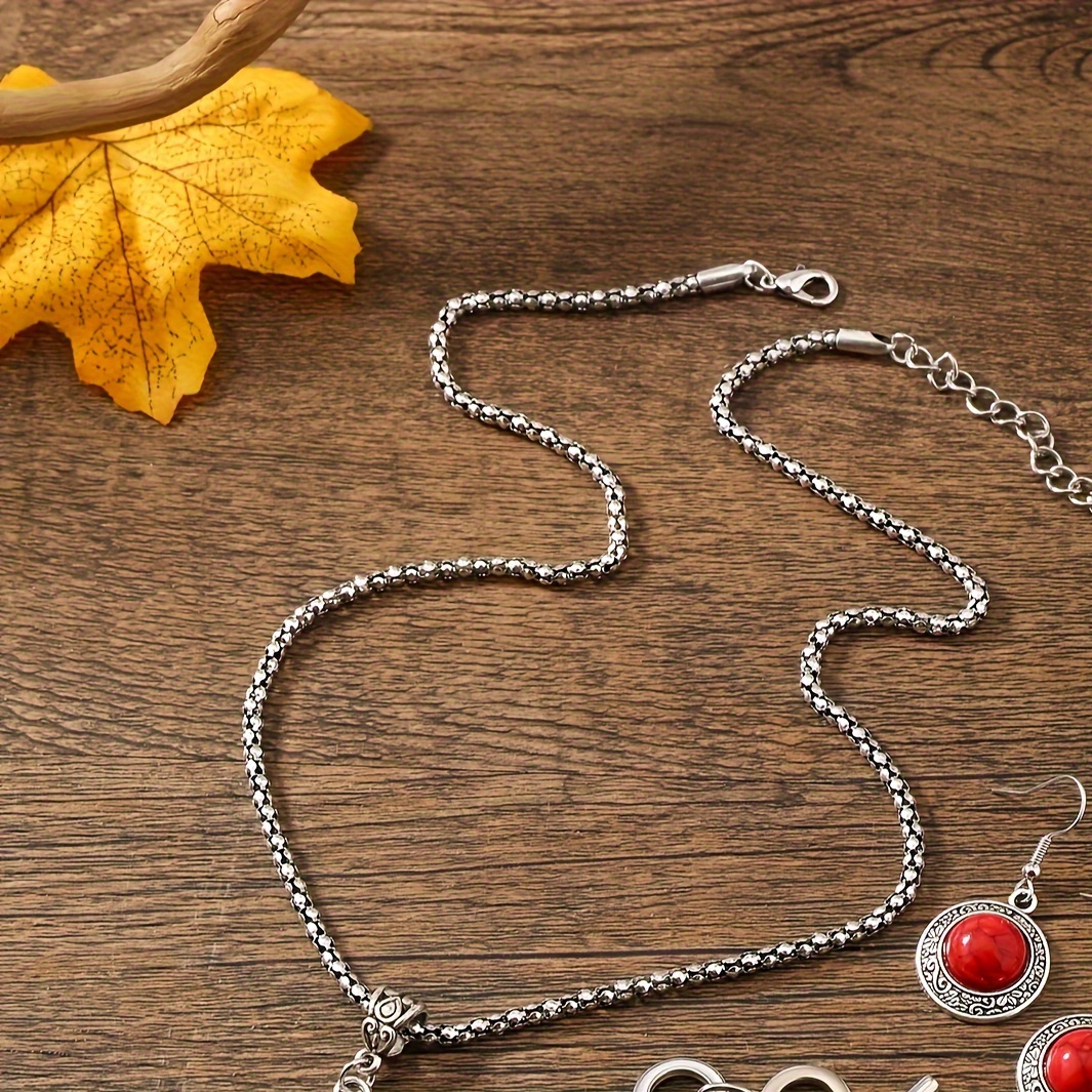 Bright Red Turquoise Necklace Set, Ancient Ethnic 3pcs